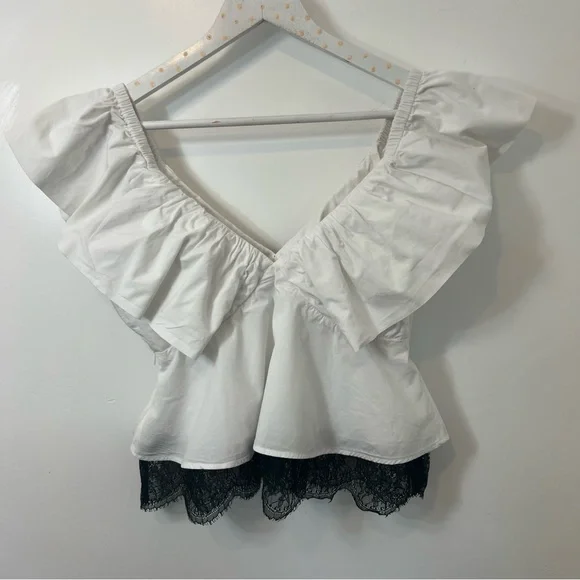 anthropologie bow ruffle-sleeve babydoll blouse size XS, elegant feminine zipper - Picture 6 of 10